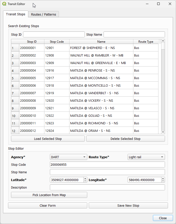 Transit stop editor