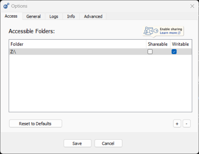 Options Window