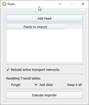 GTFS import screen