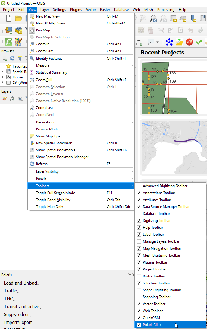 Showing/Hiding the Polaris Toolbar