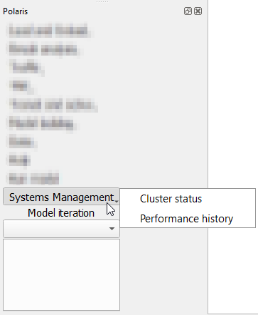 Menu item to launch cluster status window and model performance history