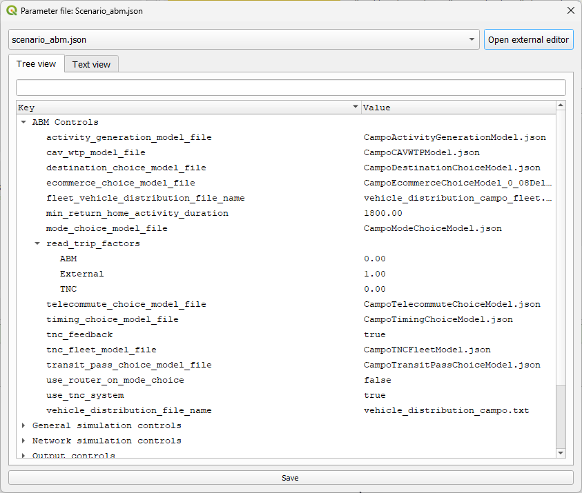 Parameters tree view