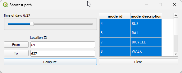 Transit Visualization menu